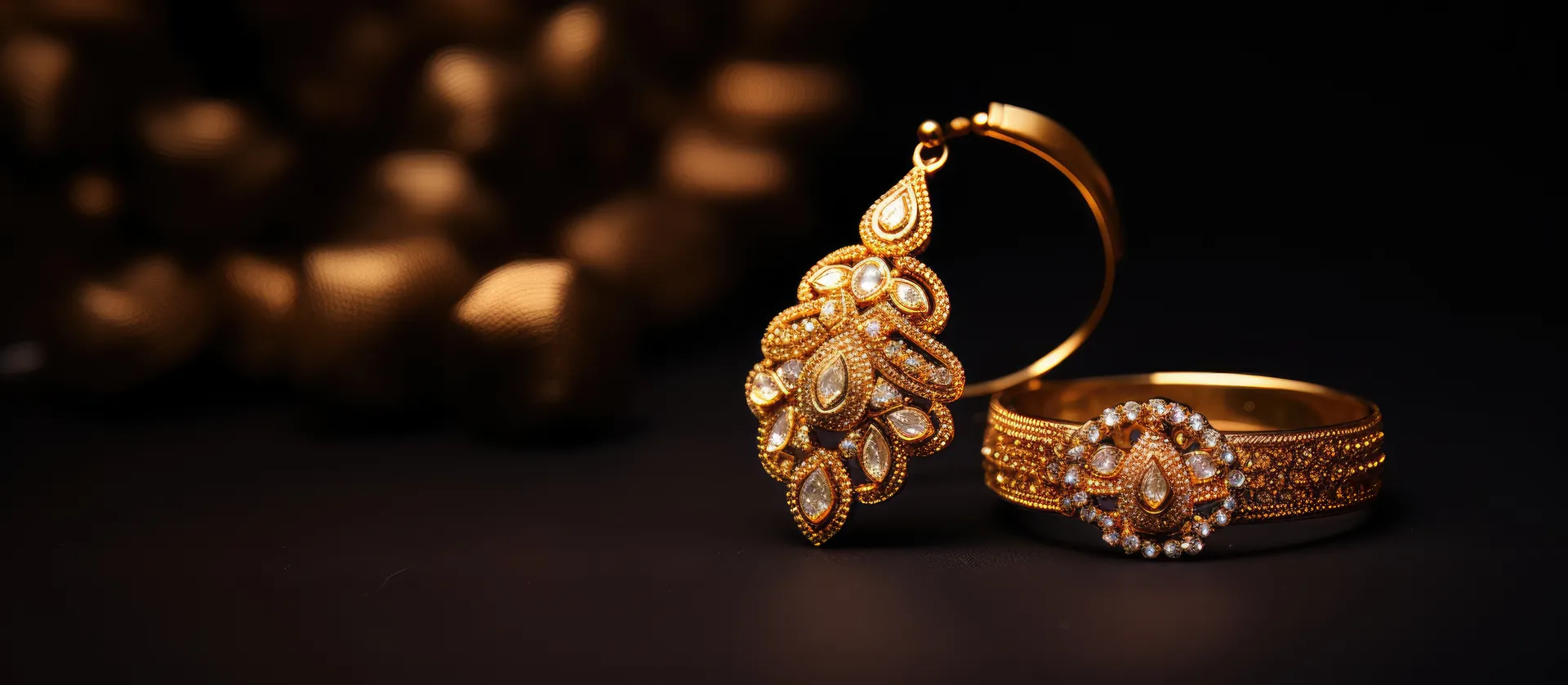 Gold filigree pendant and bangle jewelry