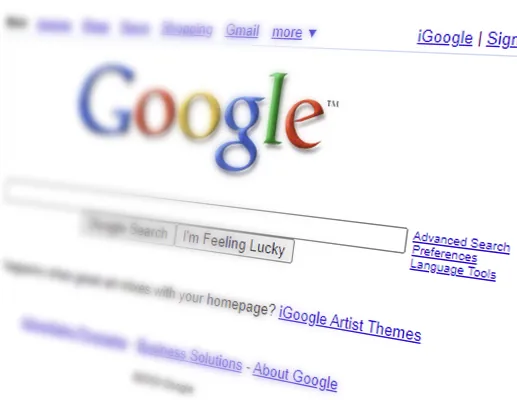 Early Google search engine homepage