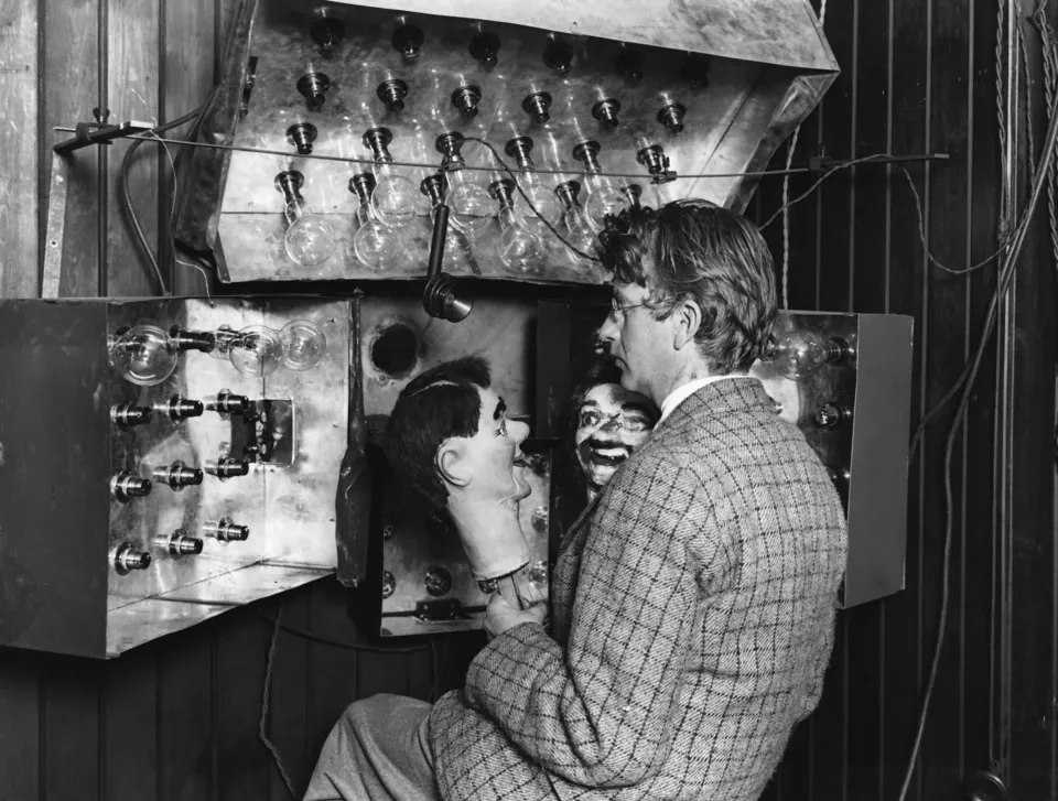 John Logie Baird with his television scanner