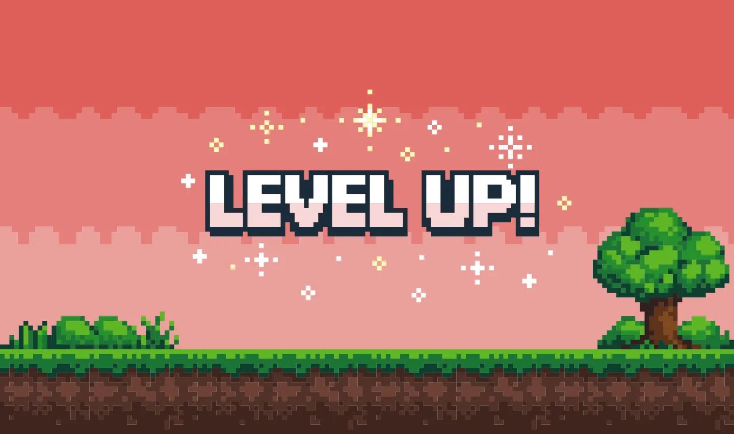 Pixel-art level up banner