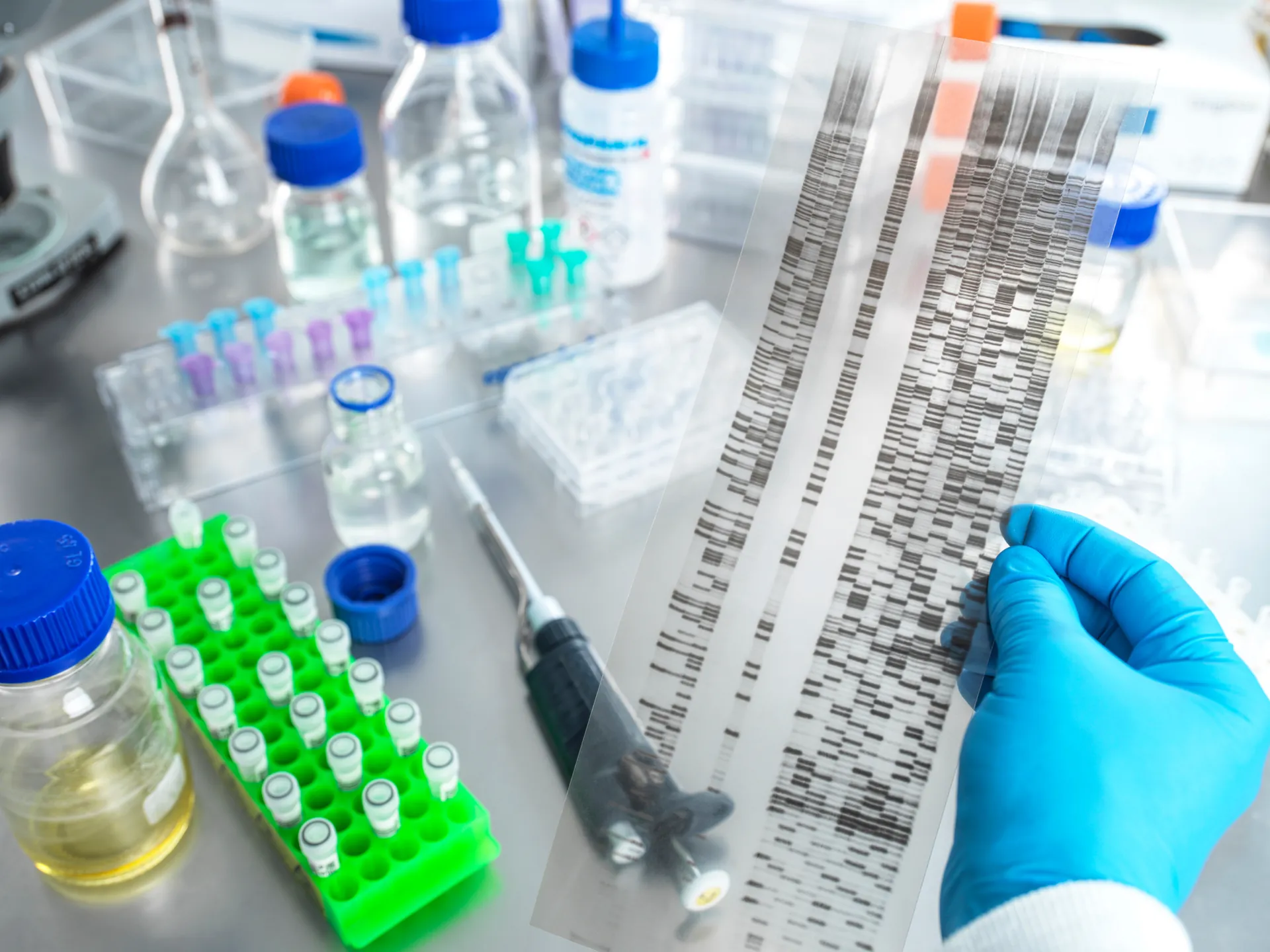 Laboratory research with test tubes and samples